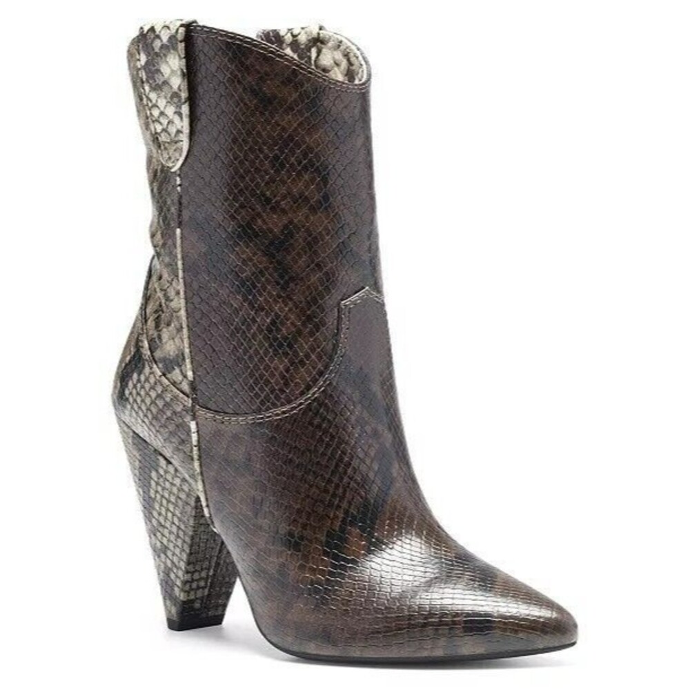 INC Bevie Snake Print  Western Cowboy Ankle Boots Women's Size 10 Pointed Toe